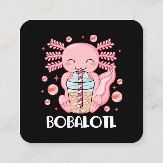 Funny Axolotl Bubble Tee Quadratische Visitenkarte (Rückseite)