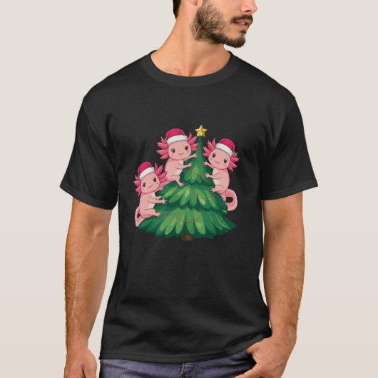 Funny Axolotl Christmas Tree Weihnachtsmannmütze K T-Shirt (Vorderseite)