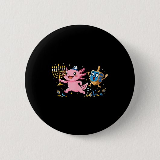 Funny Axolotl Dreidel Menorah Hanukkah Kids Womens Button (Vorderseite)