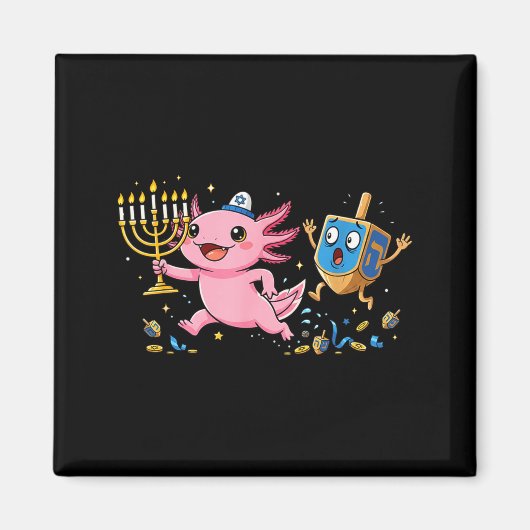 Funny Axolotl Dreidel Menorah Hanukkah Kids Womens Magnet (Vorne)