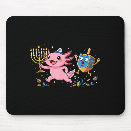 Funny Axolotl Dreidel Menorah Hanukkah Kids Womens Mousepad (Vorne)