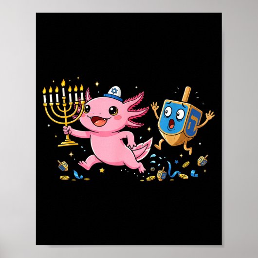 Funny Axolotl Dreidel Menorah Hanukkah Kids Womens Poster (Vorne)