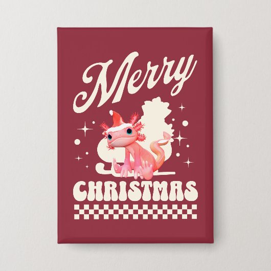 Funny Axolotl Frohe Weihnachten Button (Vorderseite)