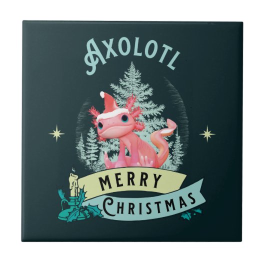 Funny Axolotl Frohe Weihnachten Fliese (Vorderseite)
