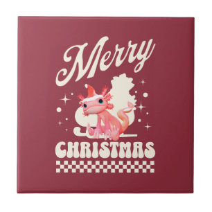 Funny Axolotl Frohe Weihnachten Fliese