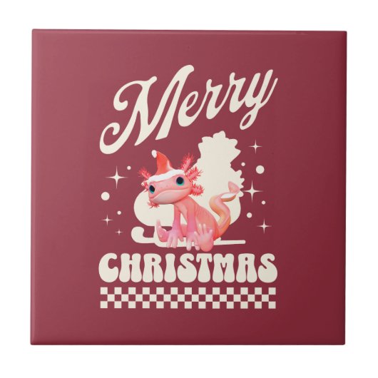 Funny Axolotl Frohe Weihnachten Fliese (Vorderseite)