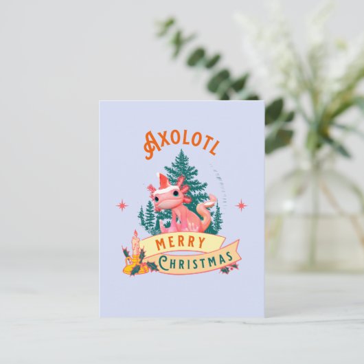 Funny Axolotl Frohe Weihnachten Postkarte (Stehend Vorderseite)