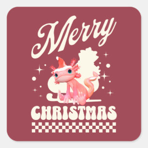 Funny Axolotl Frohe Weihnachten Quadratischer Aufkleber