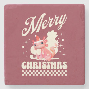 Funny Axolotl Frohe Weihnachten Steinuntersetzer