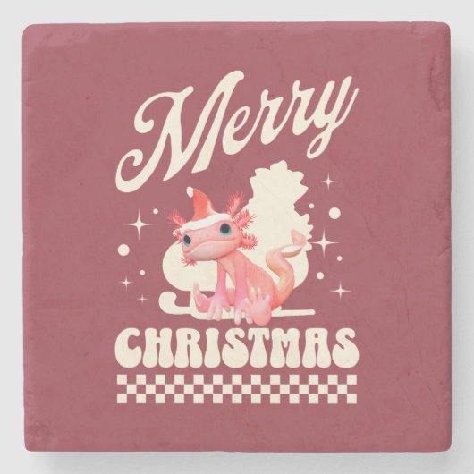 Funny Axolotl Frohe Weihnachten Steinuntersetzer (Vorderseite)