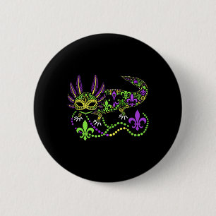 Funny Axolotl Mardi Festival Moon and Stars Button