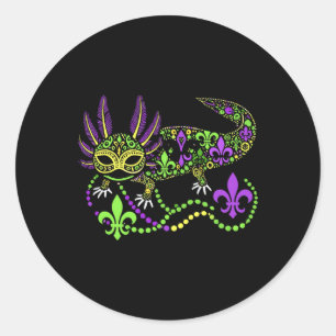 Funny Axolotl Mardi Festival Moon and Stars Runder Aufkleber