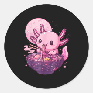 Funny Axolotl Noodle Anime Kawaii Axolotl Eating R Runder Aufkleber