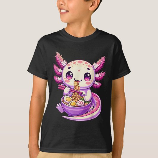 Funny Axolotl Noodle Anime Kawaii Axolotl Eating R T-Shirt (Vorderseite)