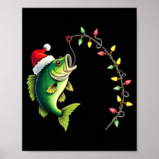 Funny B Fishing Santa Hat Christmas Pajama Fisherm Poster (Vorne)