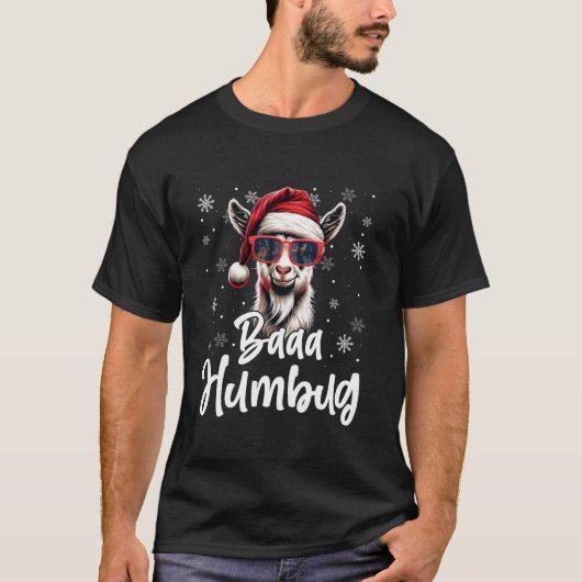Funny Baaa Humbug Weihnachtsmannmütze Goat Sonnenb T-Shirt (Vorderseite)