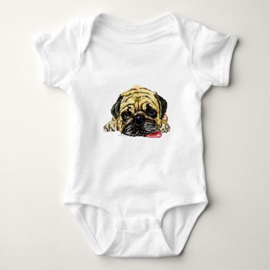Funny Baby Bodysuit mit Mops Dog - müde Strampler (Vorderseite)