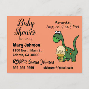 Funny Baby Dinosaur und Ice Cream Baby Dusche Einladungspostkarte