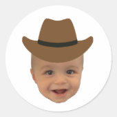 Funny Baby Face 1st Rodeo Western Theme Runder Aufkleber (Vorderseite)