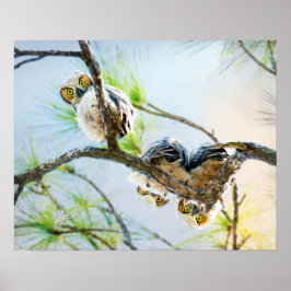Funny Baby Great Horned Owls Wilder Wilde Wilhelm  Poster