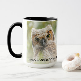 Funny Baby Owl Yellow Eyes Blickt dich an Tasse