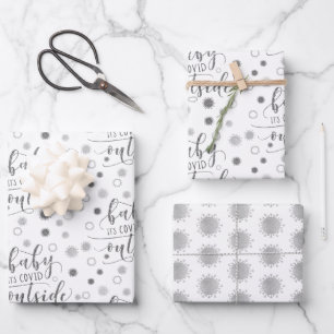 Funny BABY SEIN GEDECKTER AUSSERHALB Silber Glitze Geschenkpapier Set