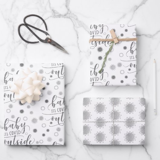 Funny BABY SEIN GEDECKTER AUSSERHALB Silber Glitze Geschenkpapier Set (Vorderseite)