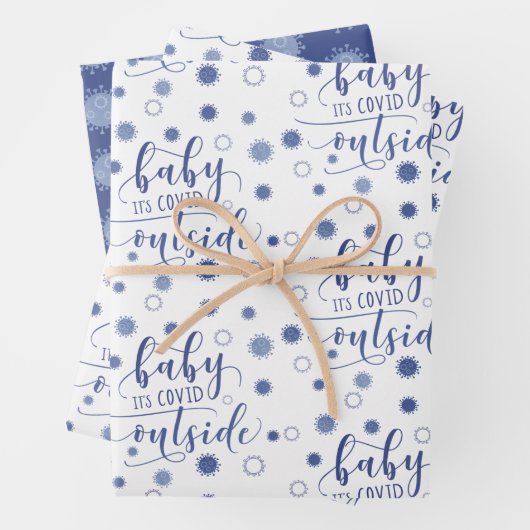 Funny BABY SEINE COVID OUTSIDE Typografie Blau Geschenkpapier Set (Beispiel)