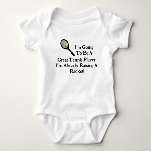 Funny Baby Tennis T - Shirt Raising a Racket! (Vorderseite)