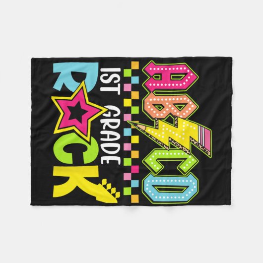 Funny Back To School Lightning Bolt 1st Grade Rock Fleecedecke (Vorderseite (Horizontal))