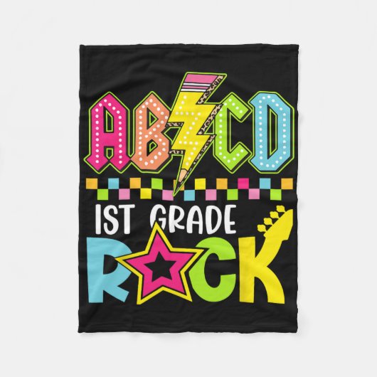 Funny Back To School Lightning Bolt 1st Grade Rock Fleecedecke (Vorderseite)