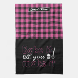 Funny Backbake es, bis Sie es rosa Kariert machen Geschirrtuch