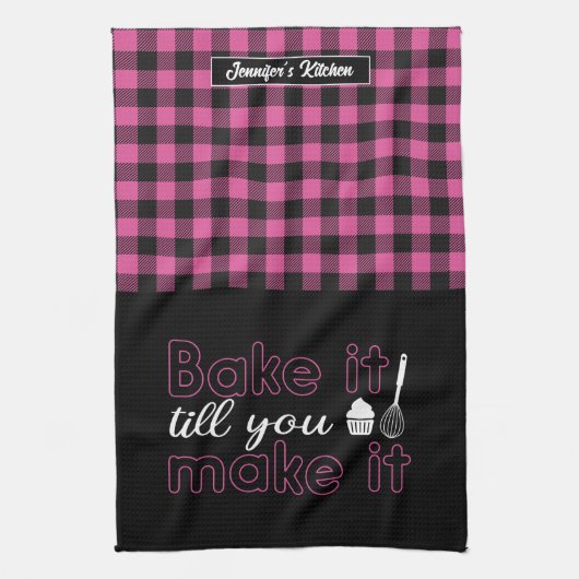 Funny Backbake es, bis Sie es rosa Kariert machen Geschirrtuch (Vertikal)