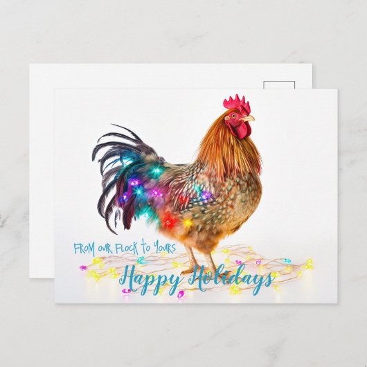 Funny Backyard Chickens Rooster Weihnachtsbeleucht Postkarte (Vorne/Hinten)