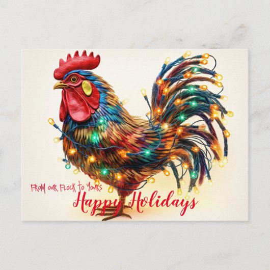 Funny Backyard Chickens Rooster Weihnachtsbeleucht Postkarte (Vorderseite)