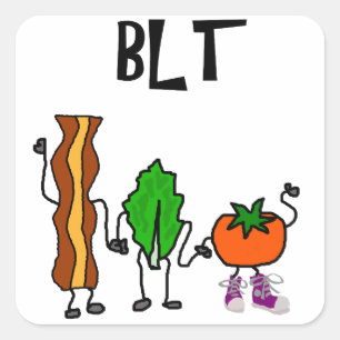 Funny Bacon, Lettuce und Tomato Cartoon Quadratischer Aufkleber