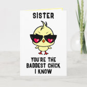 Funny Bad Chick Chicken Sister Happy Birthday Dankeskarte (Vorderseite)