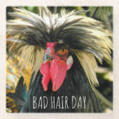 Funny Bad Hair Day Chicken Meme Glasuntersetzer (Vorderseite)