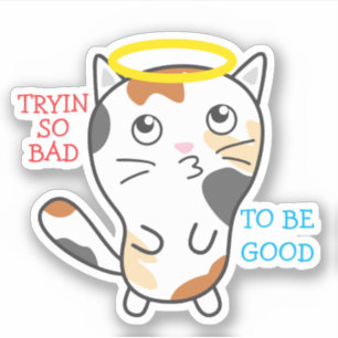 Funny bad kitty calico cat halo personalisiert aufkleber