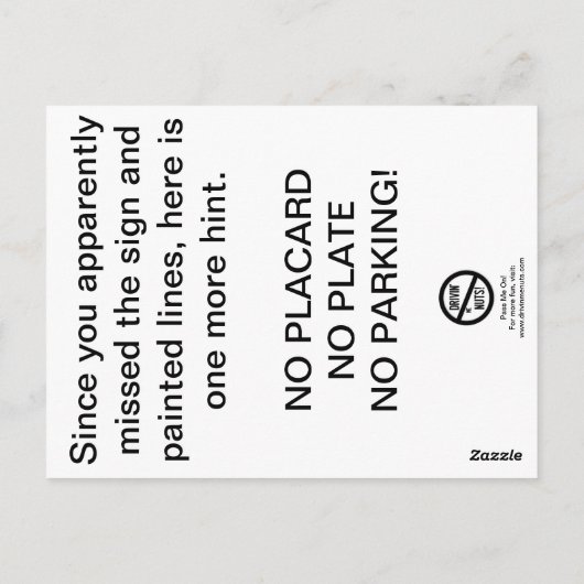 Funny Bad Parking Hinweis Postkarte (Rückseite)