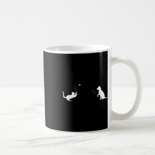 Funny Badminton Cat and Dog Design Apparel Kitten Kaffeetasse (Rechts)