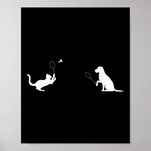 Funny Badminton Cat and Dog Design Apparel Kitten Poster (Vorne)