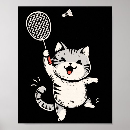 Funny Badminton Cat Niedlich Kitty Badminton Playe Poster (Vorne)
