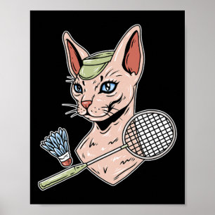 Funny Badminton Devon Rex Cat Shuttle Poster