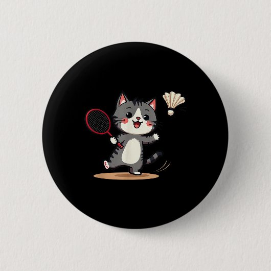 Funny Badminton Niedlich Cat Racket Shuttle Men Wo Button (Vorderseite)