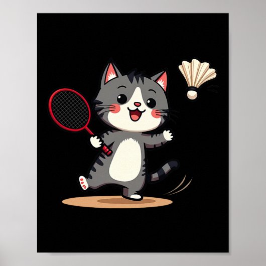 Funny Badminton Niedlich Cat Racket Shuttle Men Wo Poster (Vorne)