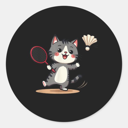 Funny Badminton Niedlich Cat Racket Shuttle Men Wo Runder Aufkleber (Vorderseite)