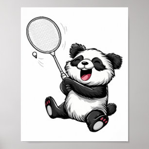 Funny Badminton Panda Badminton Player Shuttle Rac Poster
