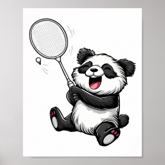 Funny Badminton Panda Badminton Player Shuttle Rac Poster (Vorne)