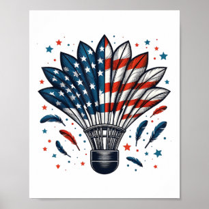 Funny Badminton Shuttle American USA Flag 4. J Poster